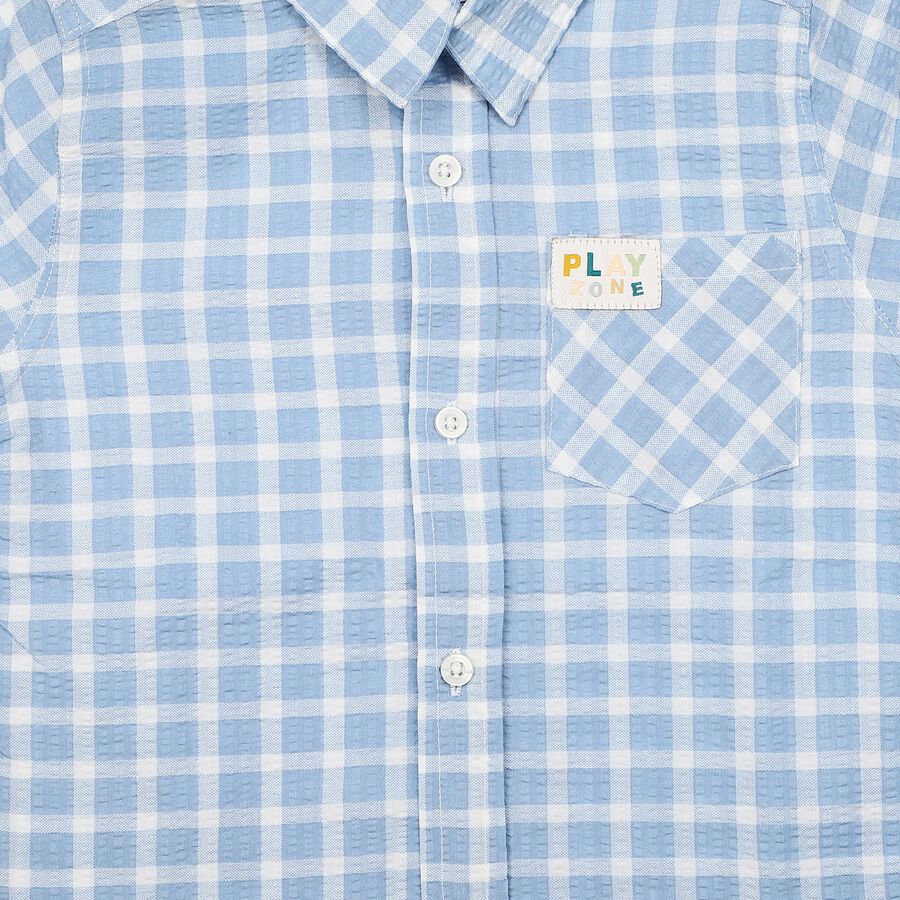 Boys Light Blue Cotton Checked Casual Shirt, हल्का नीला, large