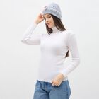 Women's Light Grey Floral Embellished Knitted Beanie Cap, हल्का ग्रे, small image number null