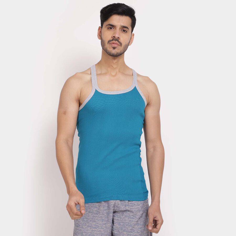 Cotton Solid Sleeveless Gym T-Shirt, Teal Blue, large image number null