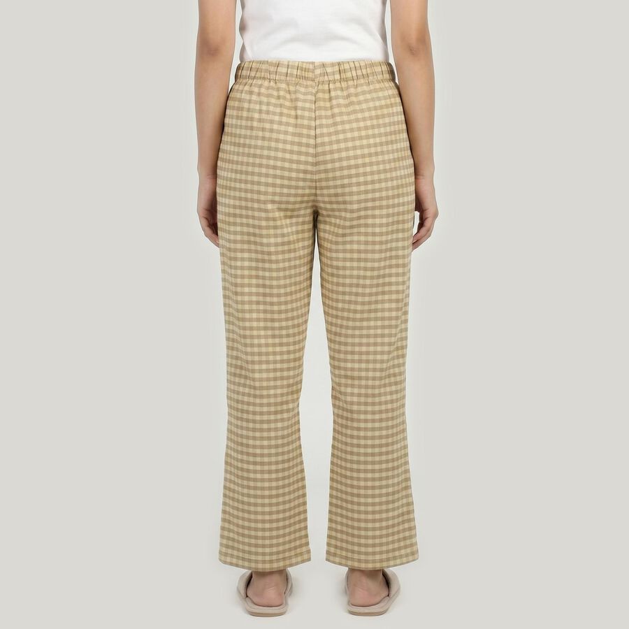 Women's Beige Straight Fit Checked Lounge Pyjama, गहरा पीला, large