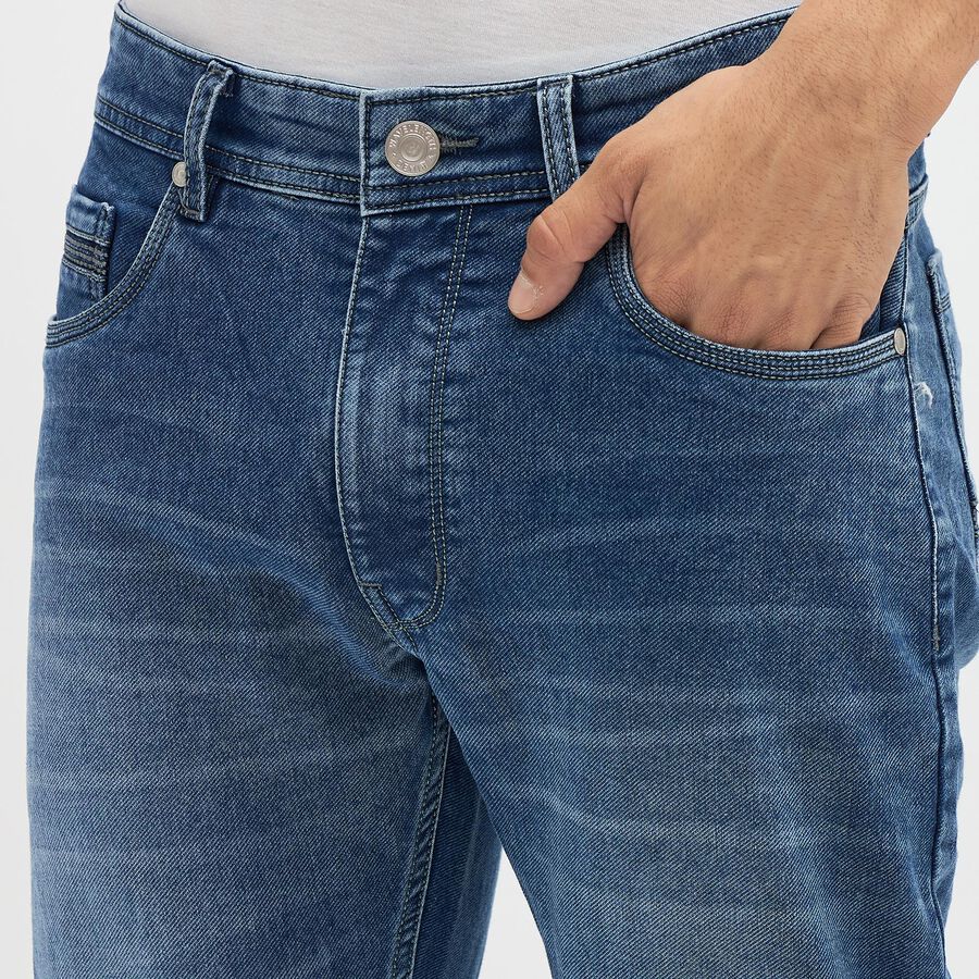 Men's Stonewashed Blue Slim Fit Jeans, मध्यम नीला, large image number null