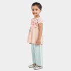 Girls Light Pink Round Neck Fusion Set Upper and Bottom Set, Light Pink, small