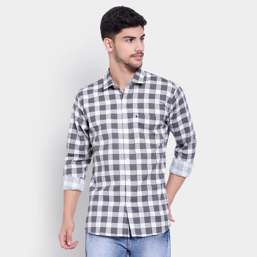 Checks Casual Shirt, Light Grey, large image number null