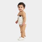 Infants' Beige 100% Cotton Round Neck Graphic Print Baba Suit, गहरा पीला, small