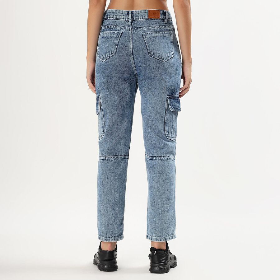 Women's Stonewashed Blue Cargo Fit Jeans, Mid Blue, large image number null