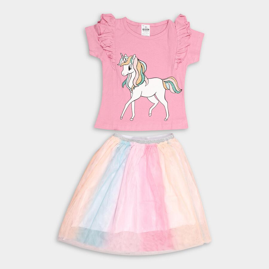 Girls' 100% Cotton Top Skirt, हल्का गुलाबी, large image number null