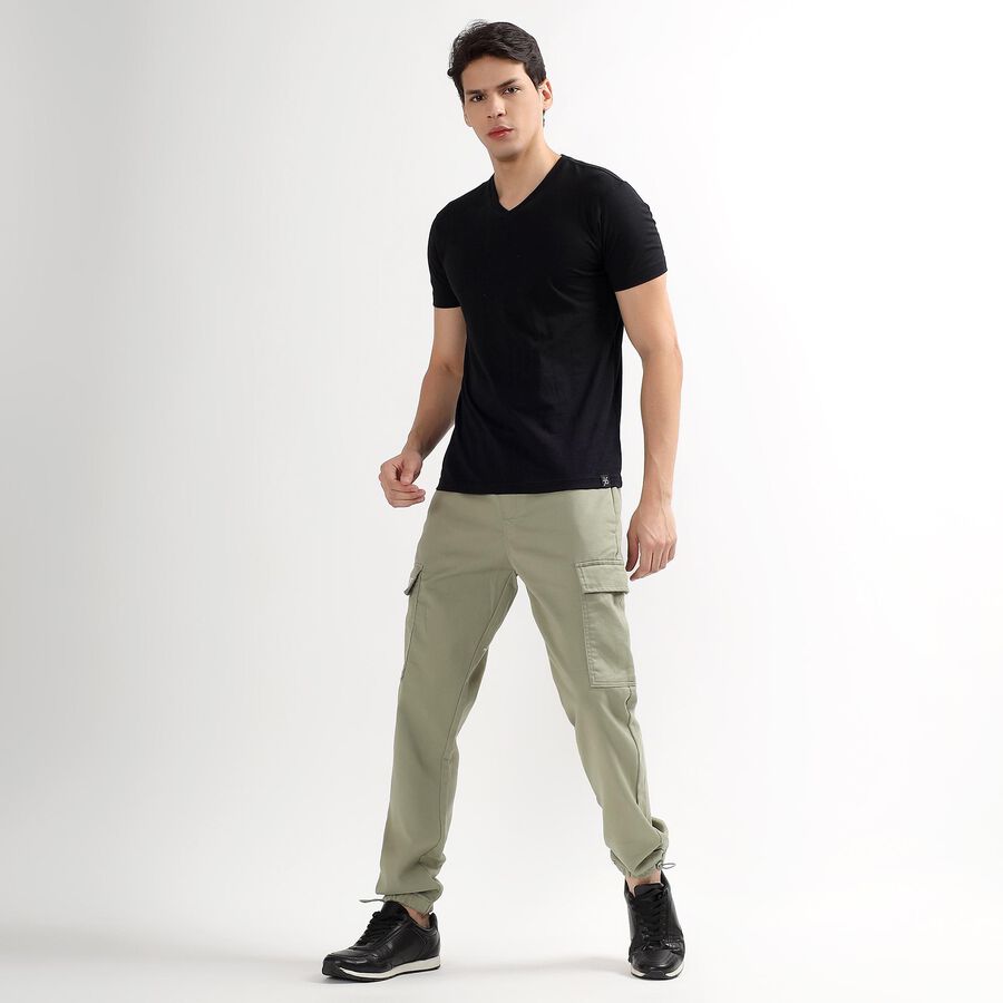 Men's Muted Olive Green Slim Fit Cargo Trousers, Light Green, large image number null