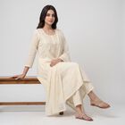 Women's Cream Cotton Embellished Kurta Set Ethnic Set, ऑफ व्हाइट, small