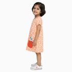 Girls' Peach Animal Print A-Line Frock with Patch Pockets, Light Pink, small