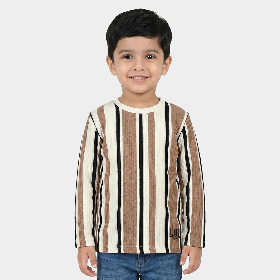 Boys Beige Crew Neck Regular T-Shirt, Beige, large