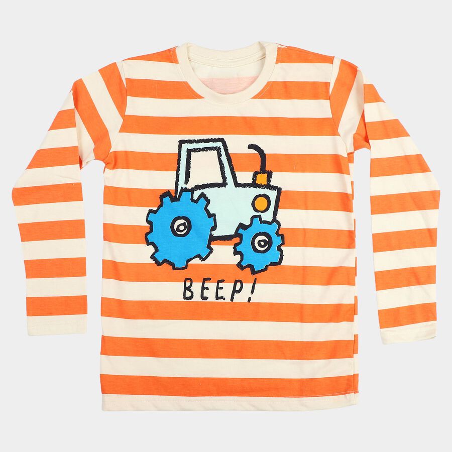 Boys Orange Crew Neck Regular T-Shirt, नारंगी, large