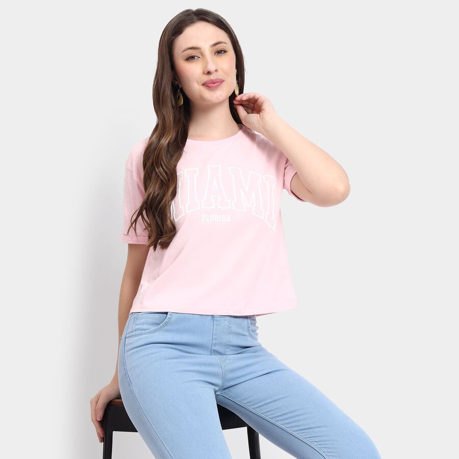 Ladies' 100% Cotton Crop  Top, Pink, large image number null
