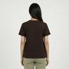 Women's Brown Round Neck Casual T-Shirt, Brown, small