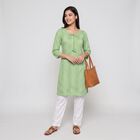 Women's Green Round Neck Tie-Up Printed Kurta, Light Green, small