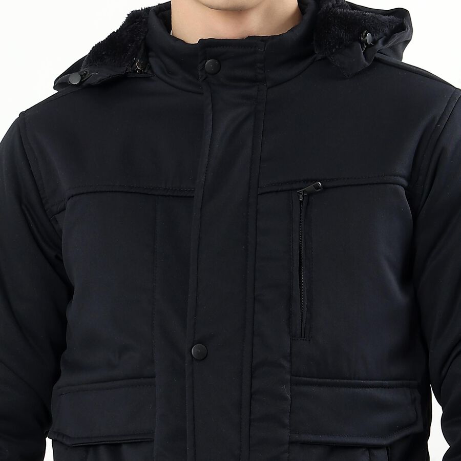 Men's Navy Hooded Casual Jacket, Navy Blue, large image number null