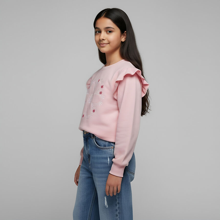 Girls' Sweatshirt, गुलाबी, large image number null