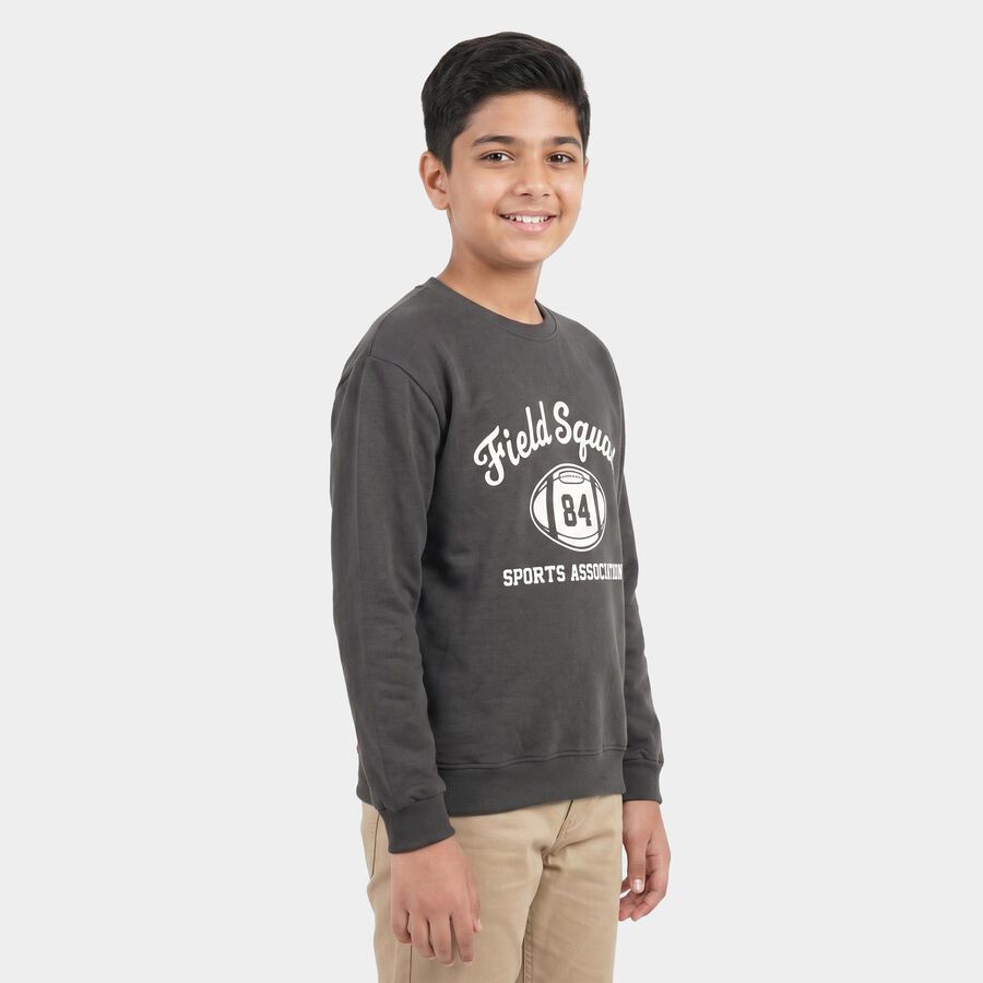 Boys' Dark Grey Crew Neck Pullover Sweatshirt, Dark Grey, large