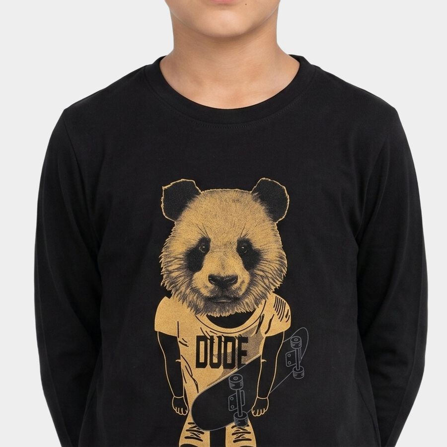 Boys Black Crew Neck Regular Boys T-Shirt, काला, large