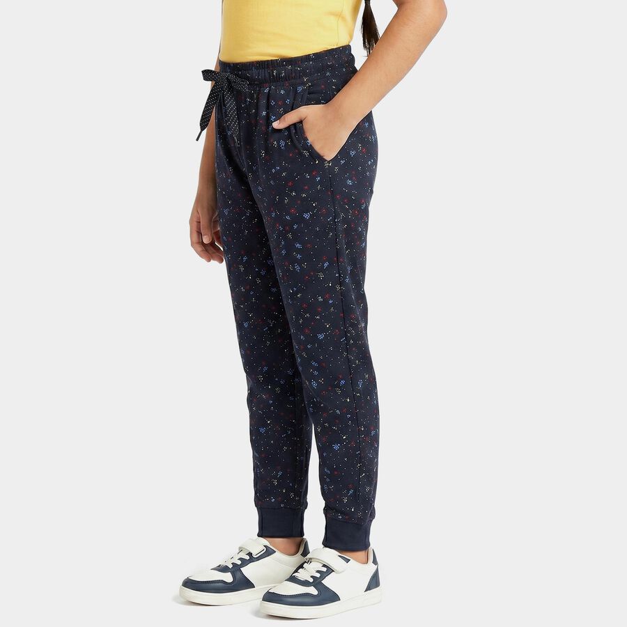 Girls' Navy Blue Jogger Floral Printed Pyjama, Navy Blue, large