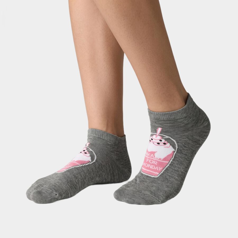 Women's Assorted Regular Fit Ankle Graphic Pack of 3 Socks, चुनिंदा, large