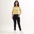 Women's Muted Yellow Round Neck Printed T-Shirt, खाकी, small image number null