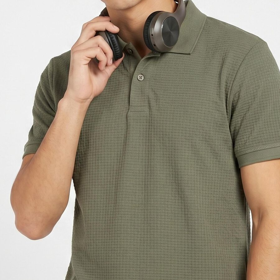 Men's Olive Green Polo Neck Solid Polo T-Shirt, Olive, large