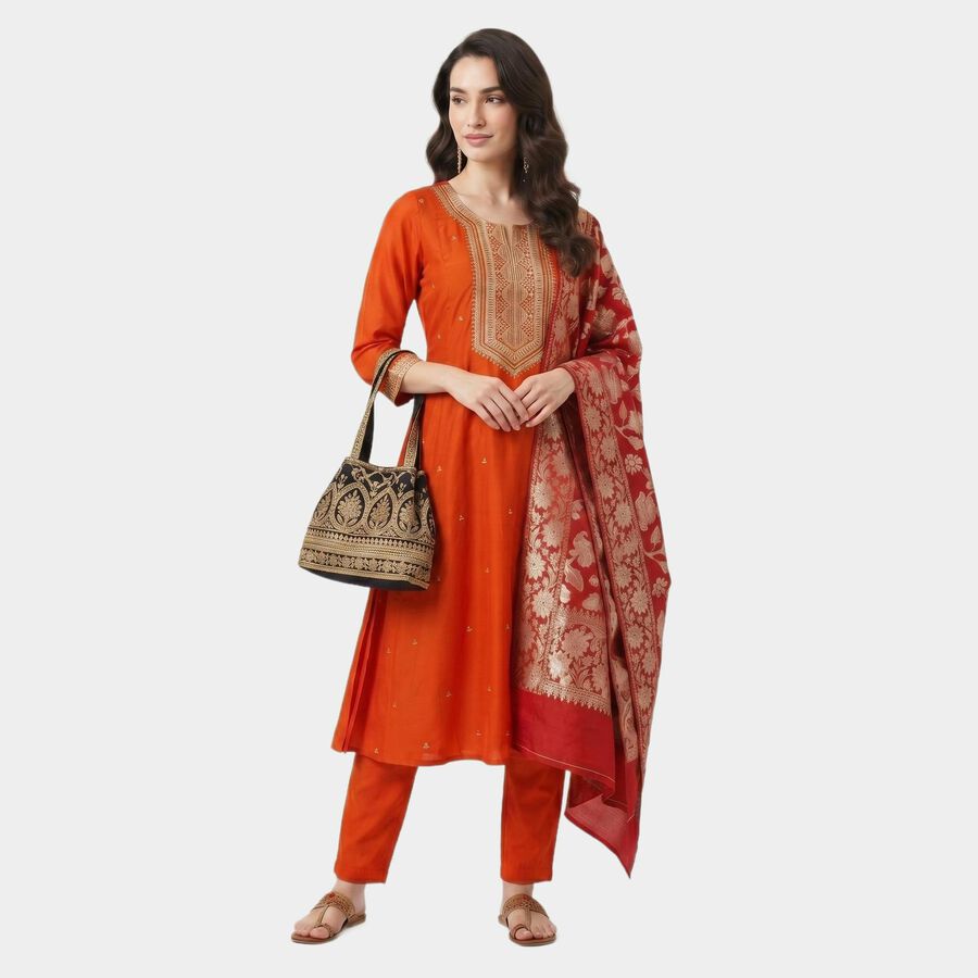 Women's Rust Embroidered Ethnic Set, Rust, large