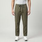 Men's Olive Green Slim Fit Drawstring Chino Trousers, ओलिव, small