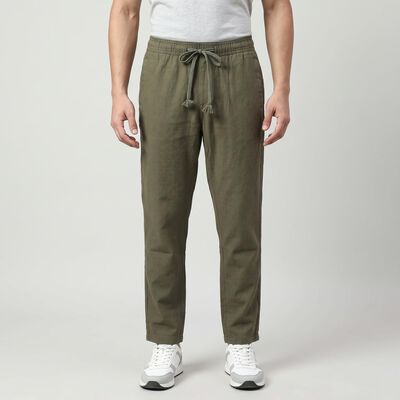 Men's Olive Green Slim Fit Drawstring Chino Trousers