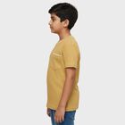Boys Mustard Yellow Cotton Round Neck Casual T-Shirt, Yellow, small