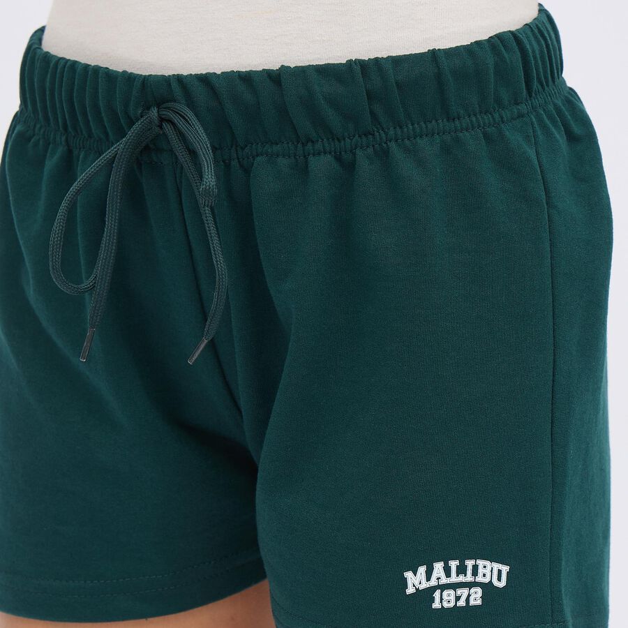 Ladies' Deep Forest Green Elastic Waist Hot Shorts, Dark Green, large image number null