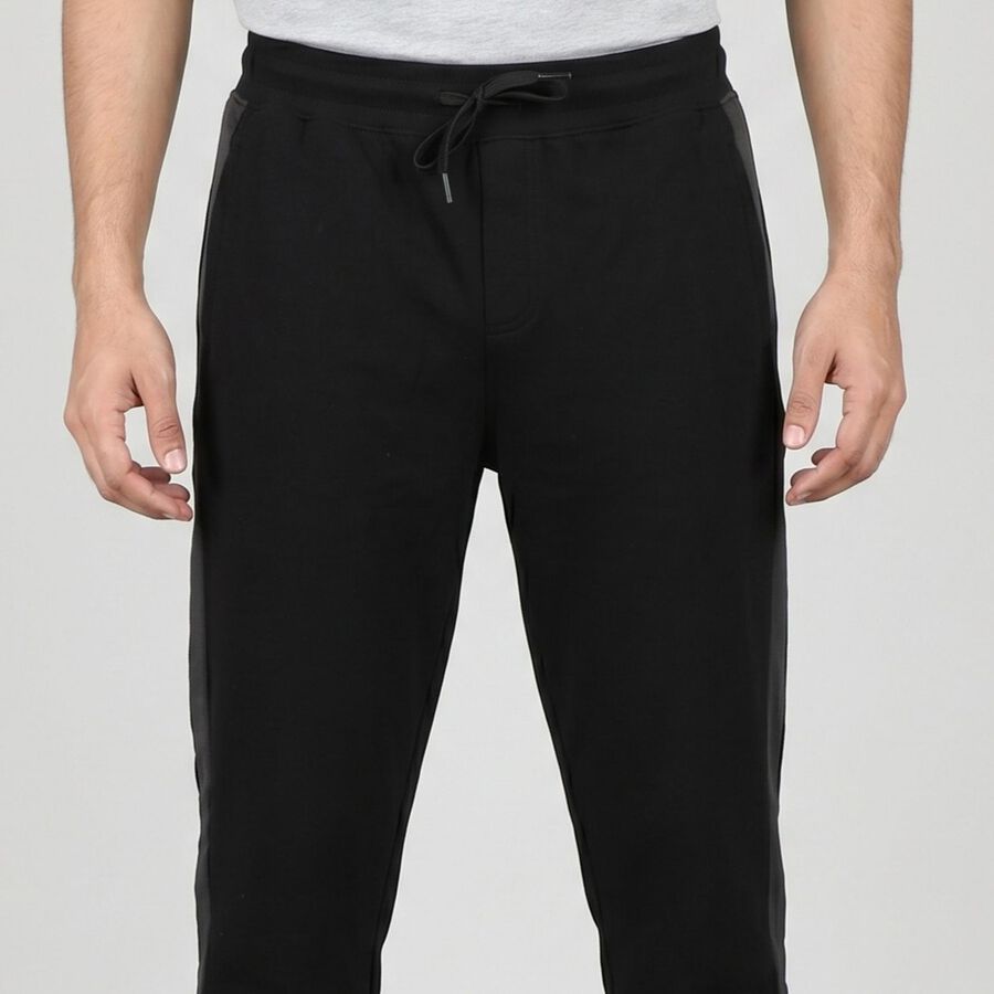 Men's Black Tapered Fit Side-Striped Track Pants, काला, large