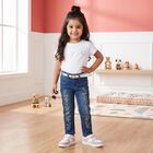 Girls Blue Straight Fit Embroidered Jeans, Mid Blue, small
