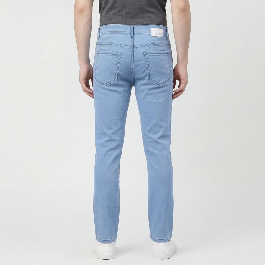 Men's Navy Blue Slim Fit Five Pocket Jeans, आइस ब्लू, large