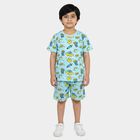 Boys Light Blue Cotton Round Neck Printed Night Suit, हल्का नीला, small