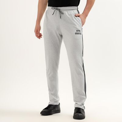 Men's Light Grey Regular Fit Side-Striped Track Pants
