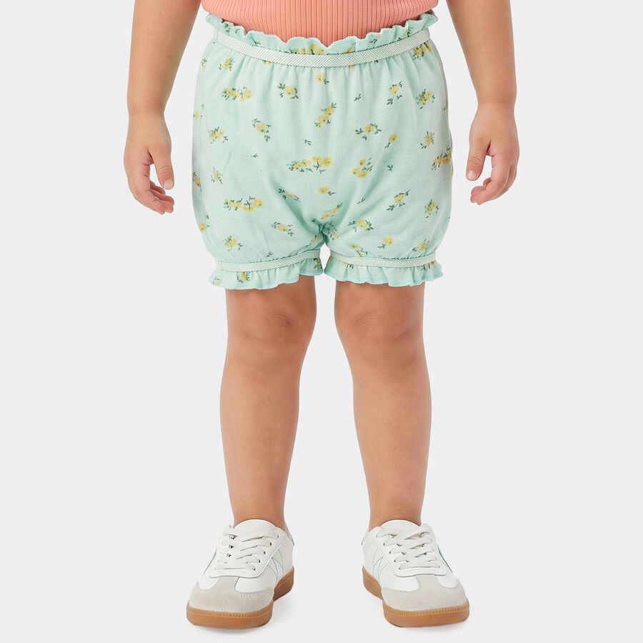 Girls' Mint Green Regular Fit Floral Ruffled Bloomer, Light Green, large