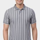 Men's Blue Polo Neck Preppy Collared T-Shirt, मध्यम नीला, small