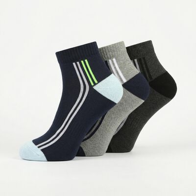Men's Grey Regular Fit Striped Pack of 3 Socks