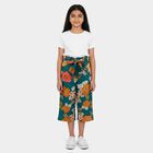 Girls Dark Green Regular Fit Floral Printed Capri, Dark Green, small