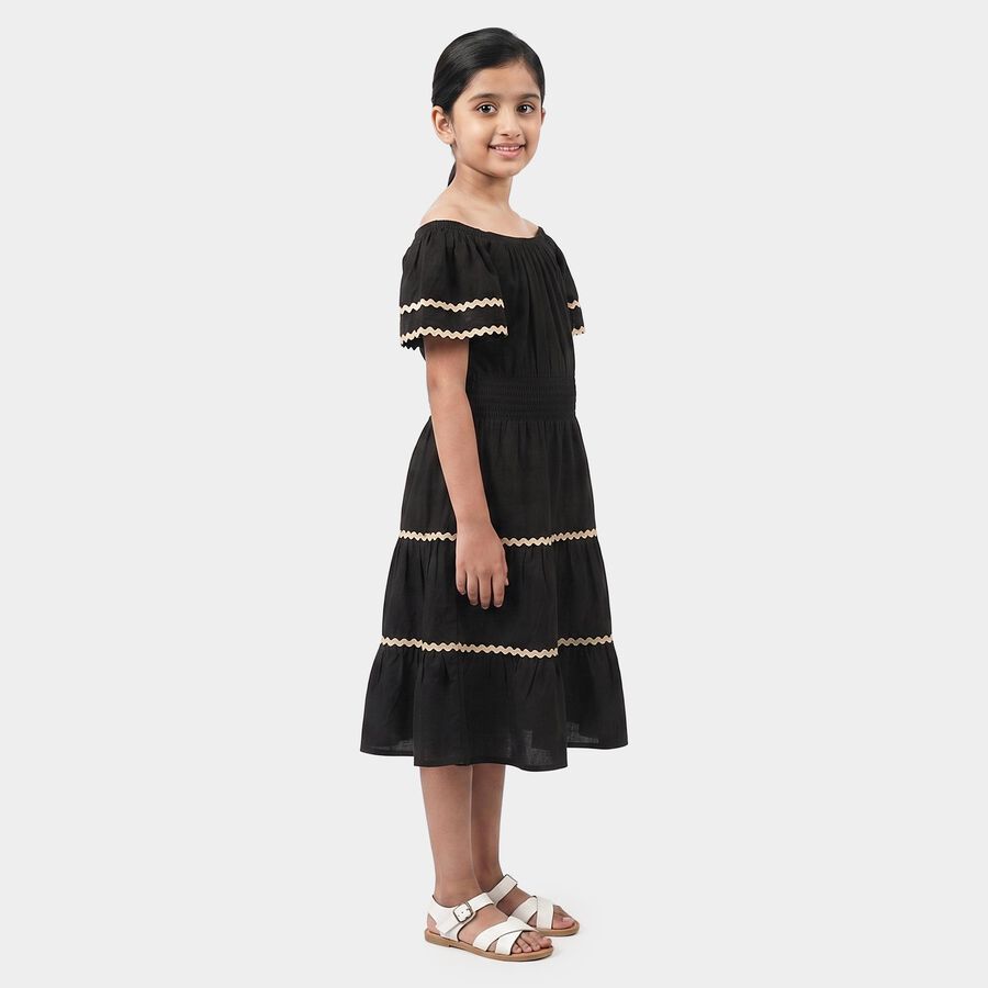 Girls' Black Off Shoulder Fit and Flare Dress, Black, large