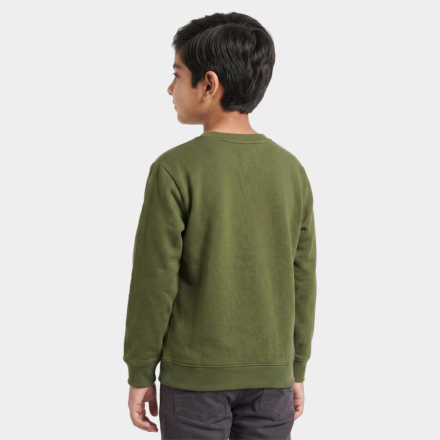 Boys' Olive Green Crew Neck Pullover Sweatshirt, Olive, large
