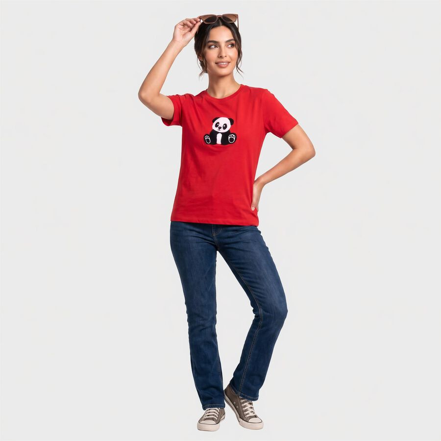 Women's Fuchsia Cotton Round Neck Regular T-Shirt, रानी (फ्यूशिया), large