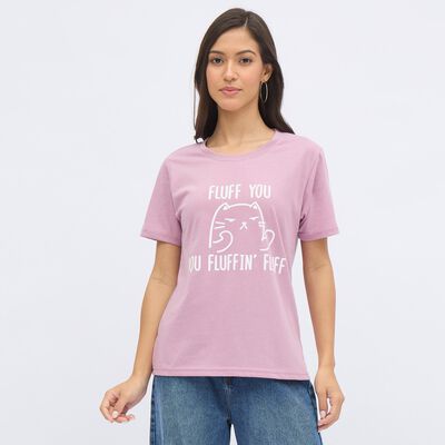 Women's Dusty Pink Round Neck Casual T-Shirt