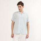 Men's Light Blue Cotton Half Sleeve Cuban Collar Casual Shirt, Light Blue, small