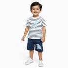 Infants' Navy Cotton Crew Neck Striped Baba Suit, Navy Blue, small