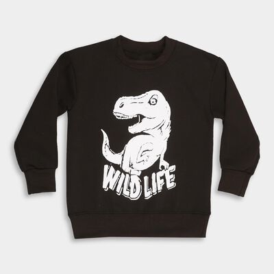 Boys Dark Charcoal Black Crew Neck Casual Sweatshirt