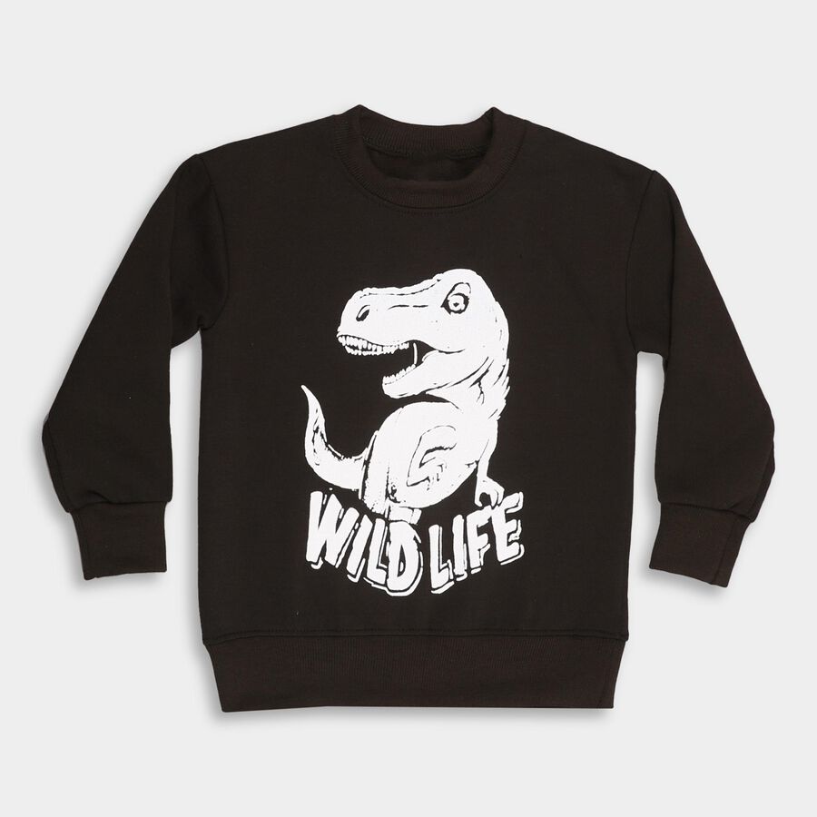 Boys Dark Charcoal Black Crew Neck Casual Sweatshirt, ओलिव, large image number null