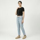 Women's Black Cotton Neck Top, Black, small