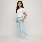 Girls' Light Aqua Embroidered Glitter Waist Pyjama, एक्वा, small image number null
